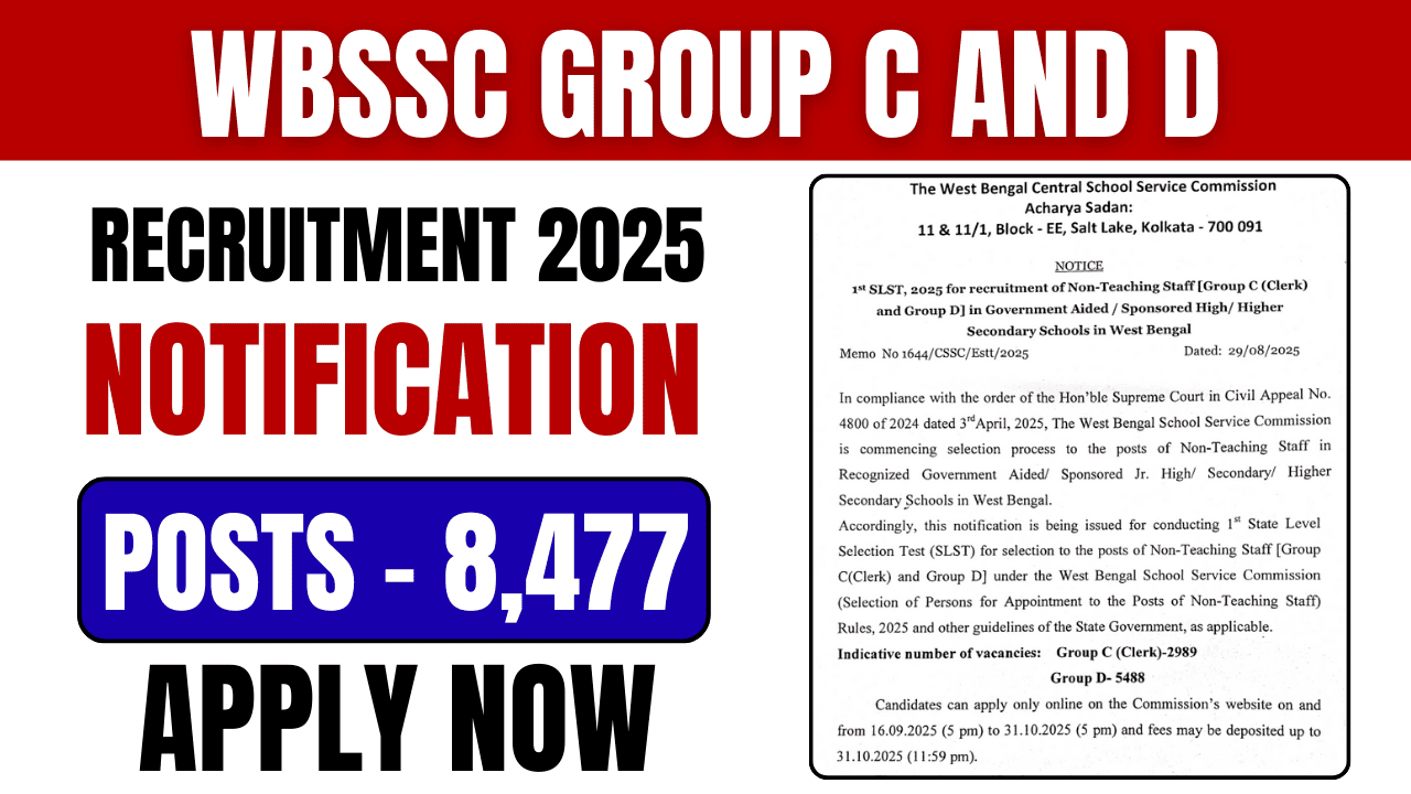 West Bengal SSC Group C & D Exam Date 2025: